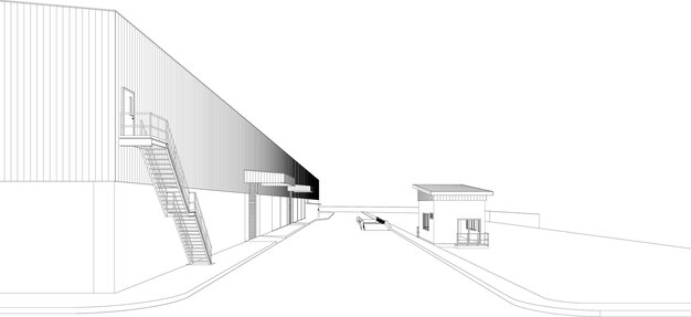 un dibujo de un edificio con una escalera y escaleras