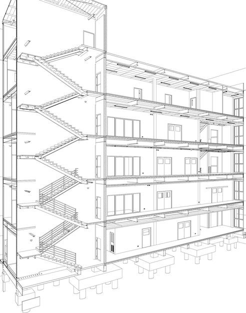 Un dibujo de un edificio con el número 7 en la parte inferior.