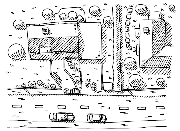 Vector un dibujo de un edificio con un parquímetro en él