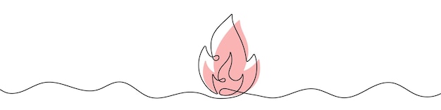 Dibujo editable continuo del icono de fuego símbolo de llama en un estilo de línea