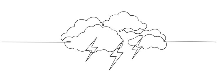 Vector dibujo editable continuo de una línea de nubes de trueno y relámpagos concepto de tristeza en condiciones climáticas adversas estrés de depresión ilustración vectorial de una sola línea