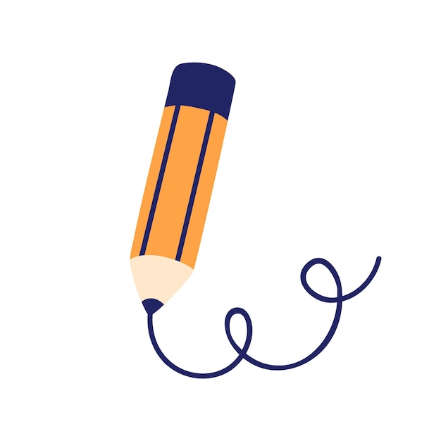 Dibujo y escritura con lápiz simple línea curva ondulada garabateo escritura a mano tomando notas icona de papelería de la escuela de herramientas creativas Ilustración vectorial plana aislada sobre fondo blanco