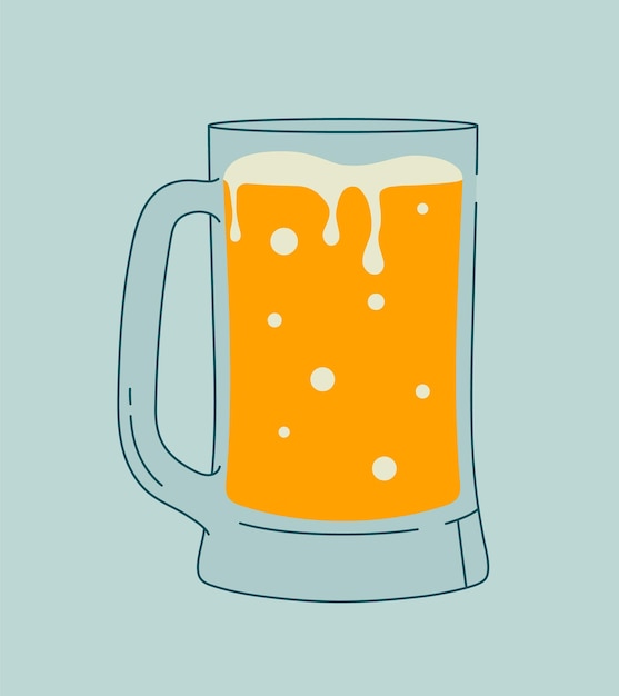 Dibujo de esquema. objeto moderno, vaso de cerveza con espuma. ilustración plana para tarjetas de felicitación