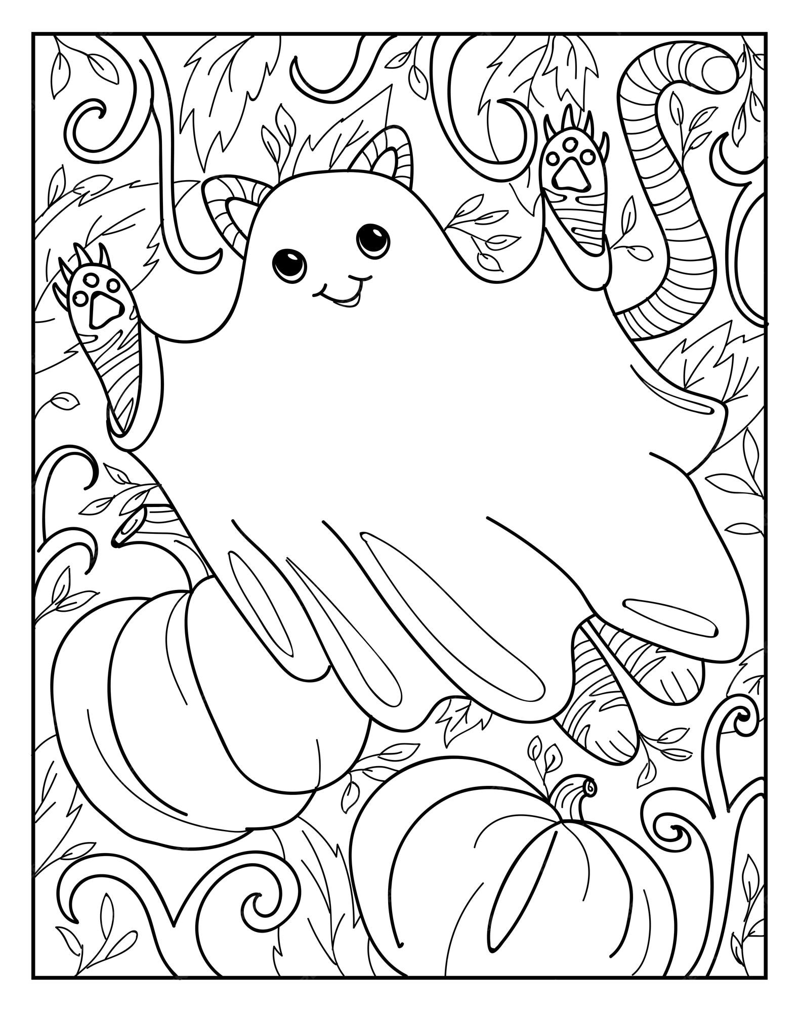 Dibujo de esquema de páginas para colorear de halloween para adultos libro para  colorear | Vector Premium