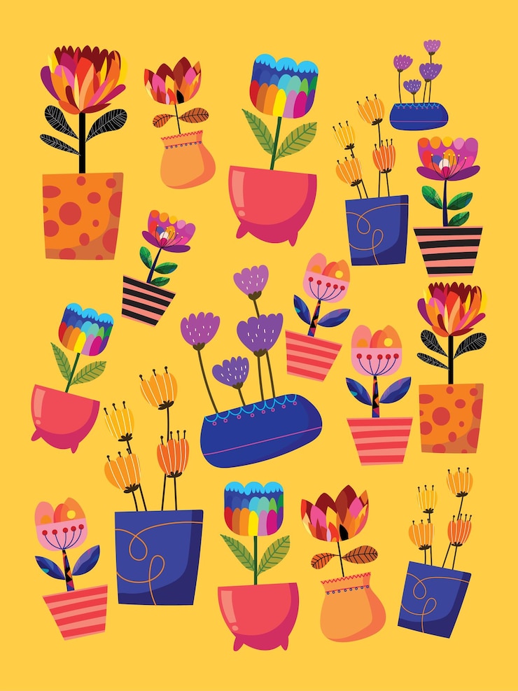 Vector dibujo estético a mano plantas y flores abstractas diseño de ilustración vectorial de patrones florales