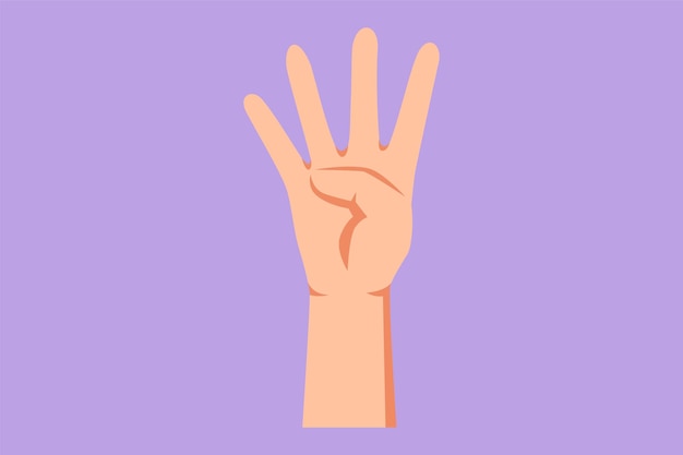 Dibujo de estilo plano de dibujos animados cuenta a mano número cuatro Aprender a contar números Gesto manual para la educación humana Signos o símbolos no verbales El conteo comienza desde cuatro Ilustración de vector de diseño gráfico