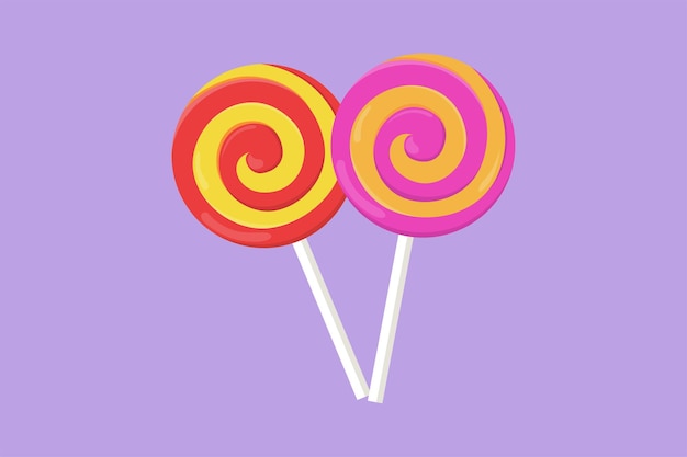 Dibujo de estilo plano de dibujos animados de dulce fresco en línea logotipo de tienda de piruletas en espiral Concepto de insignia de tienda de dulces de confitería variada Para volante pegatina tarjeta logotipo símbolo Ilustración de vector de diseño gráfico