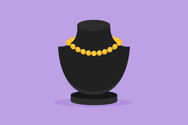 Dibujo de estilo plano de dibujos animados maniquí de busto femenino con collar Estante de modelo de cuello negro con collar de perlas Titular de damas joyería bijouterie Concepto de busto de joyería Diseño gráfico ilustración vectorial