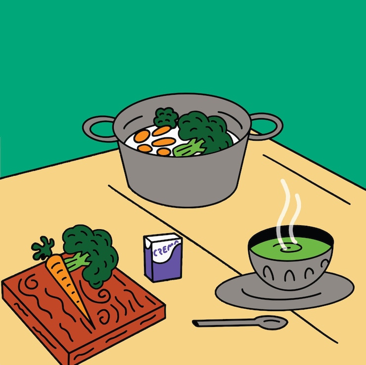 el dibujo de las etapas de la sopa de brócoli