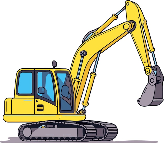 un dibujo de una excavadora amarilla que tiene una imagen de un bulldozer en él