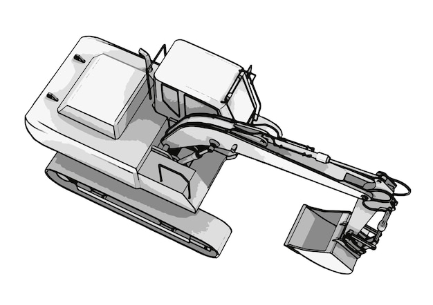 Vector dibujo de excavadora en vector de fondo blanco