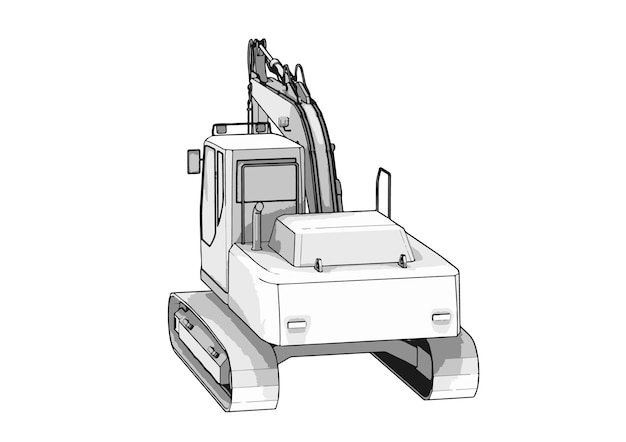 Dibujo de excavadora en vector de fondo blanco