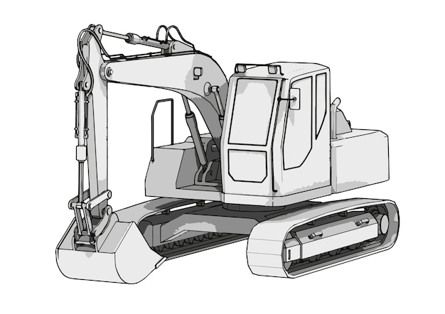 Dibujo de excavadora en vector de fondo blanco