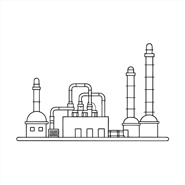 un dibujo de una fábrica con un dibujo en blanco y negro de una fábrica