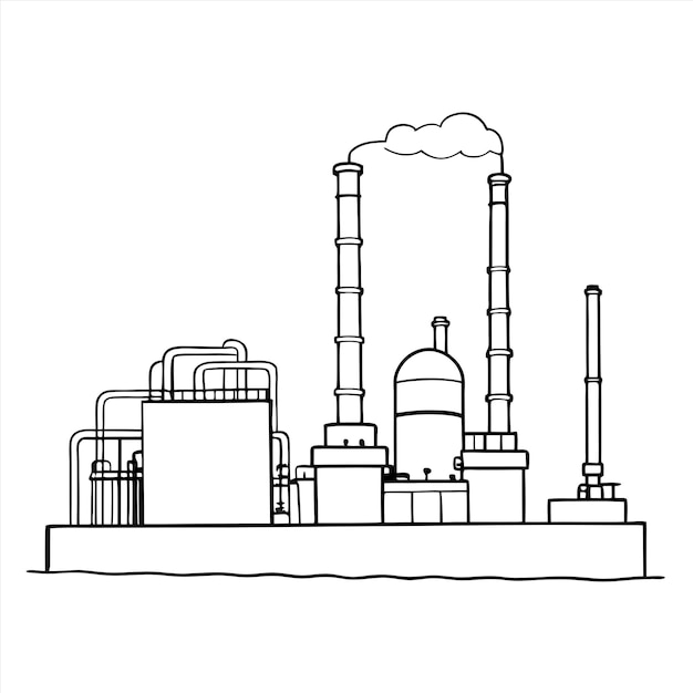 un dibujo de una fábrica con humo saliendo de ella