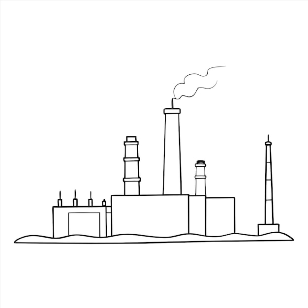 un dibujo de una fábrica con humo saliendo de ella