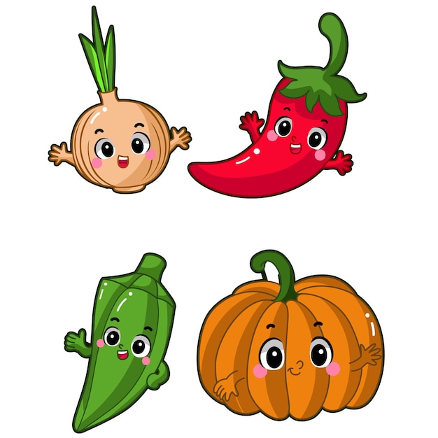 Dibujo fácil de verduras icono vectorial de hierbas vegetales lindas elementos de verduras de dibujos animados divertidos familia fru