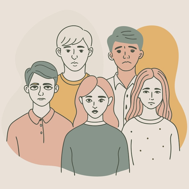 un dibujo de una familia con tres hijos