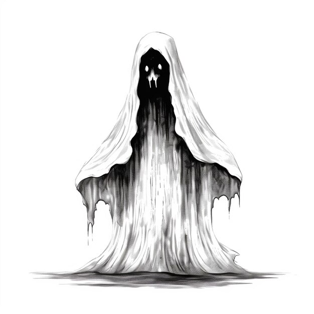 Vector un dibujo de un fantasma con una cara aterradora en él