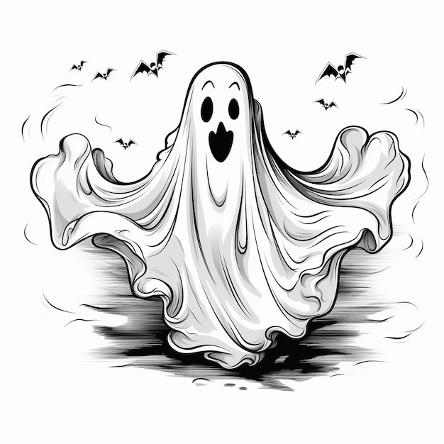 Un dibujo de un fantasma con una cara dibujada en él