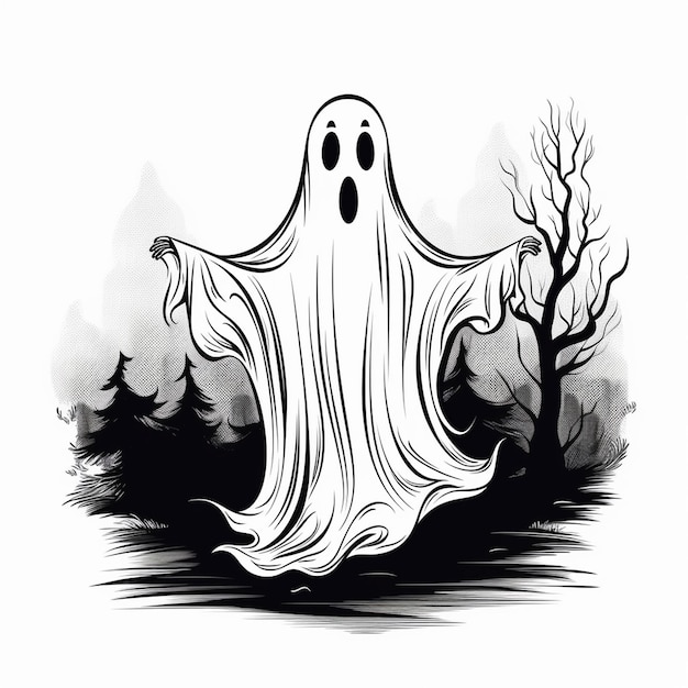 un dibujo de un fantasma con una cara espeluznante en él