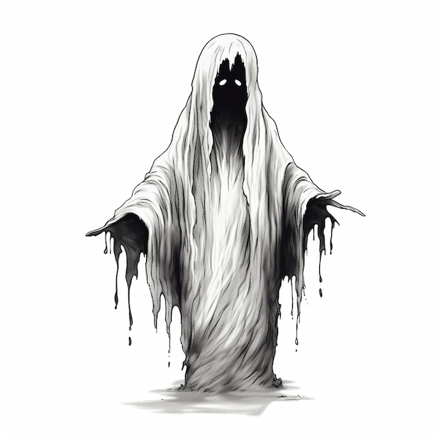 Un dibujo de un fantasma con una cara espeluznante y una sombra en él