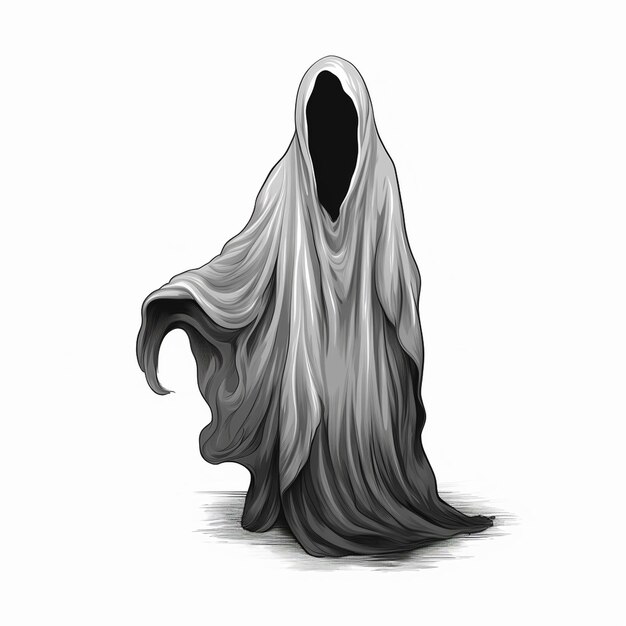 Vector un dibujo de un fantasma con una cara negra y un fondo blanco