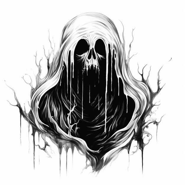 Vector un dibujo de un fantasma con un cráneo en él