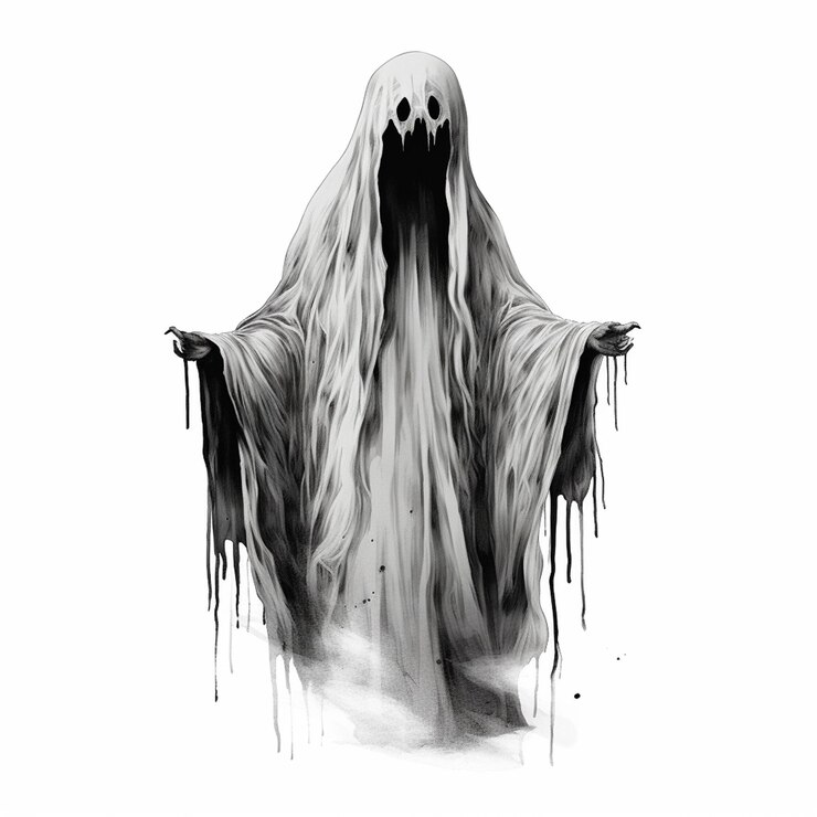 un dibujo de un fantasma con un fondo blanco que dice fantasma