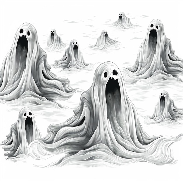 Vector un dibujo de fantasmas fantasmas en el medio de un campo