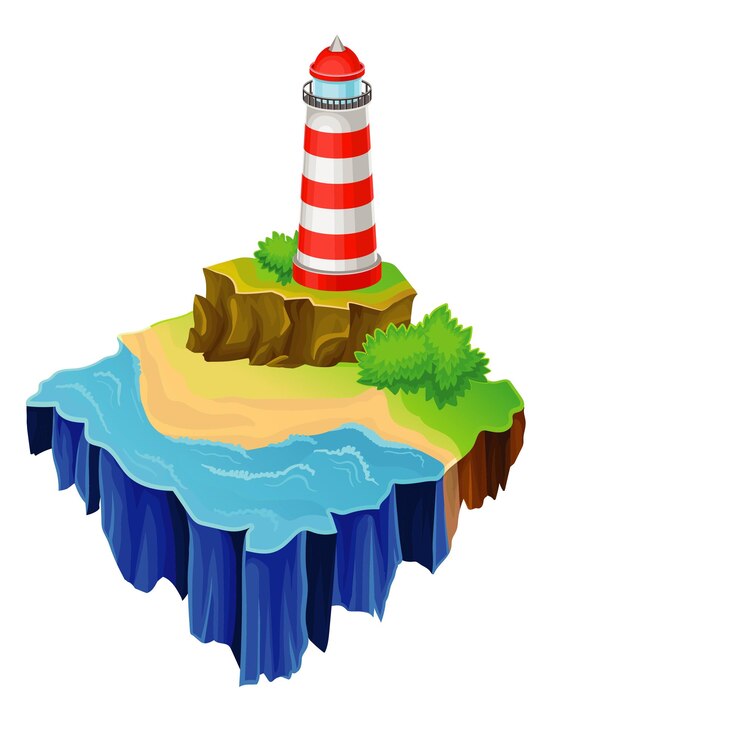 Vector un dibujo de un faro con un faro en la parte superior y una imagen de un fario en la parte inferior