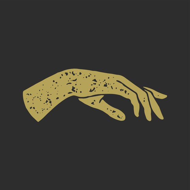 Vector dibujo femenino horizontal mano con dedos textura grunge dorada ilustración vectorial elegante dama brazo arte decorativo diseño logotipo emblema para belleza manicura uñas cuidado de la piel salón aislado en negro