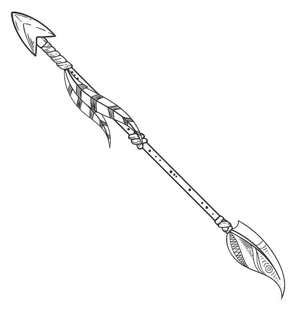 Vector dibujo de flecha étnica antigua arma dibujada a mano