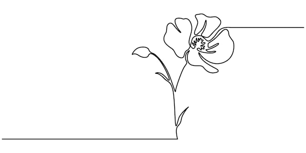 Un dibujo de la flor de la amapola de una línea continuo dibujo de una sola línea de la mapola de maíz de color flor silvestre roja