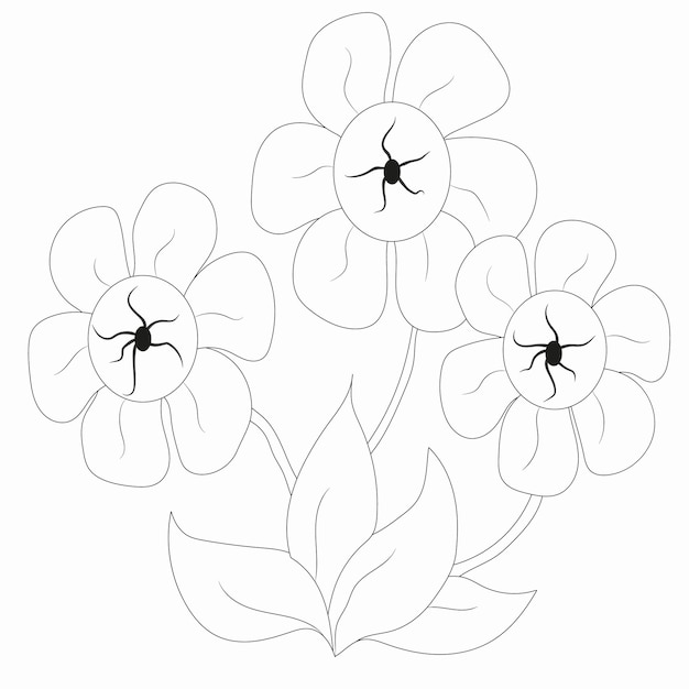 Vector dibujo de flor de arte lineal