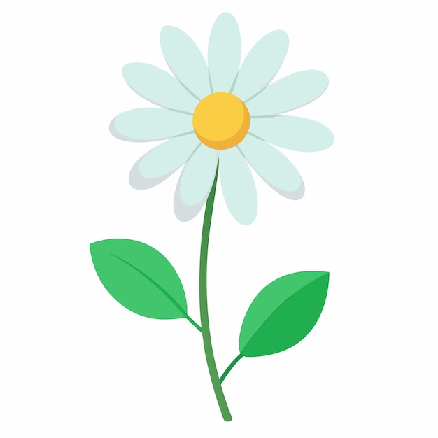 un dibujo de una flor con un centro amarillo y una hoja verde