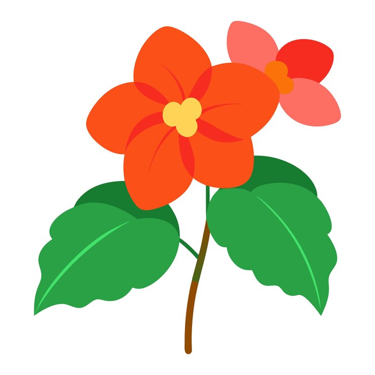 un dibujo de una flor con un centro amarillo y una hoja verde