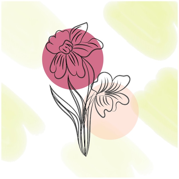 un dibujo de una flor con un centro rosa y una flor blanca con un centro amarillo