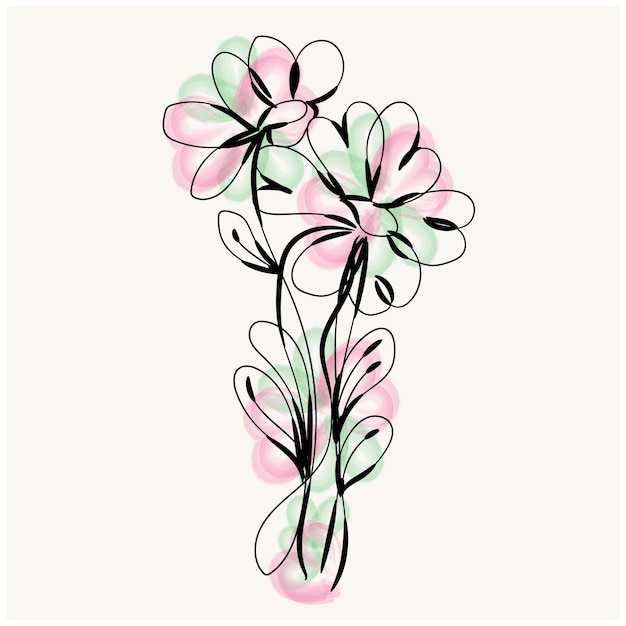 un dibujo de una flor con colores verdes y rosados
