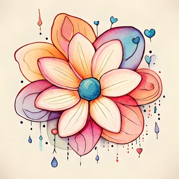 Un dibujo de una flor con un corazón.