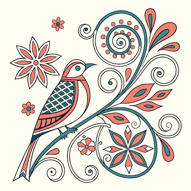 Un dibujo de una flor con una flor roja y una ilustración vectorial de flor roja
