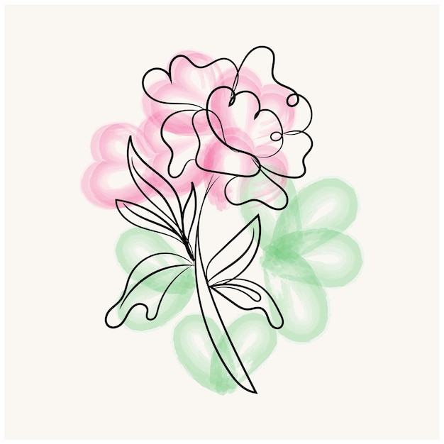 un dibujo de una flor con una flor verde y rosa