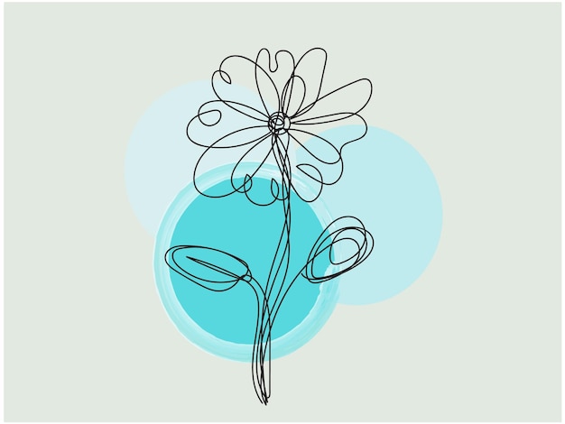 un dibujo de una flor con un fondo azul con una imagen de una flor