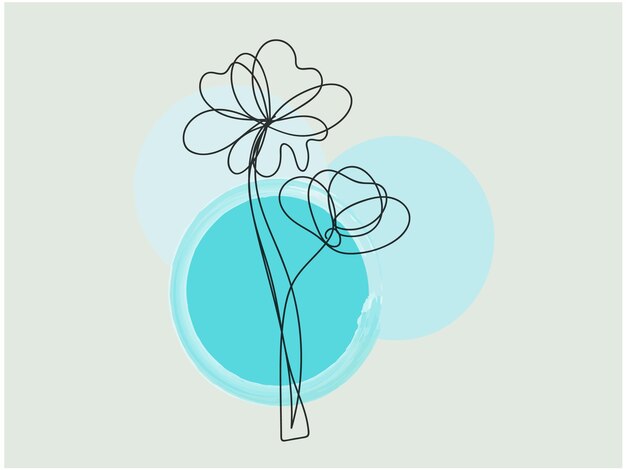 un dibujo de una flor con un fondo azul con una niña en él