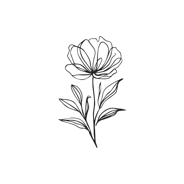 un dibujo de una flor con hojas y flores