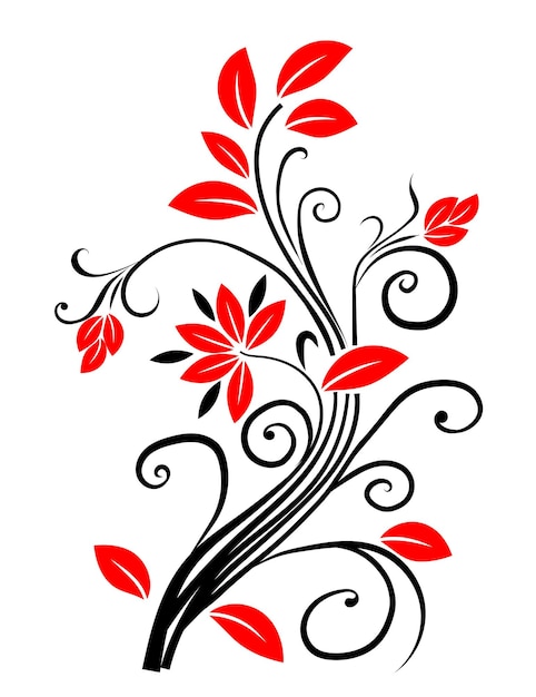 un dibujo de una flor con hojas rojas en ella