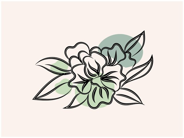 un dibujo de una flor con hojas verdes