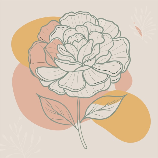un dibujo de una flor con una mariposa en el fondo