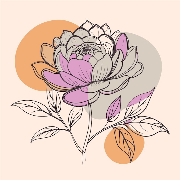 un dibujo de una flor con pétalos púrpuras y rosas