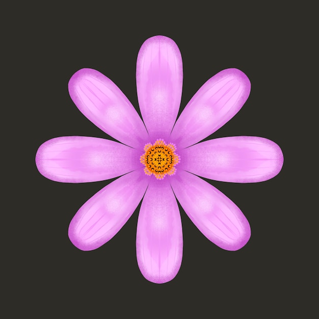 un dibujo de una flor púrpura con un centro amarillo